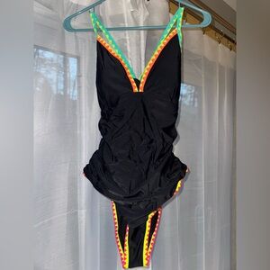 POPVIL Black One-Piece Swimsuit with Neon Trim Women’s Size XL New With Tags